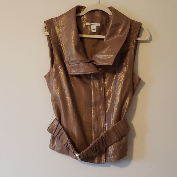 Kenneth Cole New York Jackets & Blazers - KENNETH COLE New York Brown Gold Metallic Zip Up Vest 90's Y2K Size Small